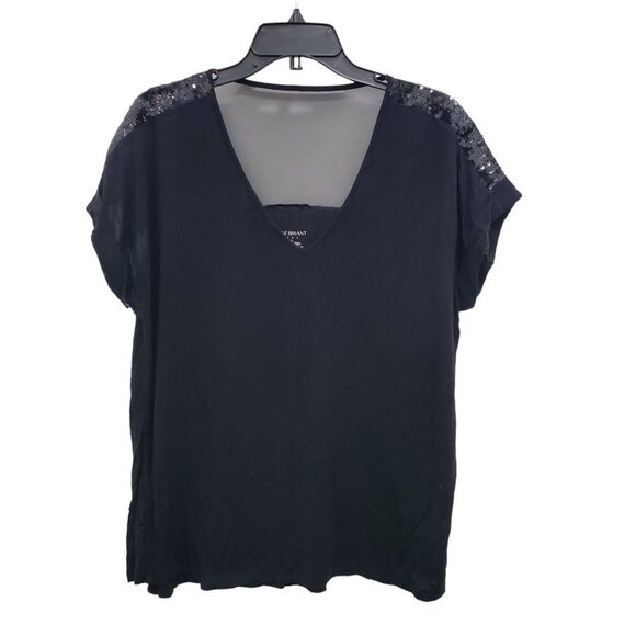 Lane Bryant Woman's Black Mesh Back‎ Sequin Short Sleeve Top Plus Size 14/16 - Picture 1 of 4